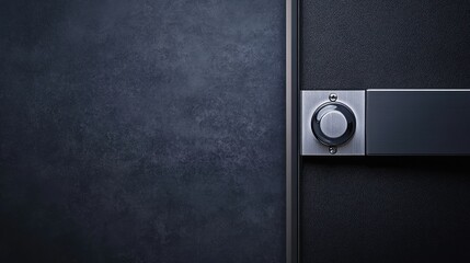 Close up view of a metallic safe lock on a textured gray background highlighting security features with ample empty space for text and design elements