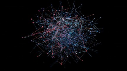 Poster - Abstract colorful business connection of lines from nodes It is connected to endless nodes and represents the innovation of communication in the network with black background