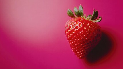 Poster - Close-up of Strawberry on Pink Background with Copy Space for Text