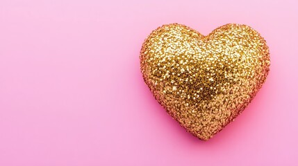 Aufkleber - Golden Glitter Heart on Soft Pink Background for Valentineâ€™s Day Postcard Design with Space for Text and Romantic Aesthetic