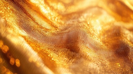 Aufkleber - Golden hour evening sunlight illuminating soft, shimmering golden fabric texture with open space for text in a warm, inviting atmosphere.