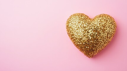 Aufkleber - Close up of a shimmering golden glitter heart on a soft pink background ideal for Valentine's Day postcard design with ample empty copy space for text