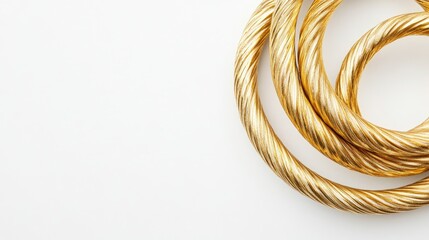 Aufkleber - Shiny golden coil gaskets arranged on a clean white background with ample space for text, showcasing intricate twisting patterns and reflections.