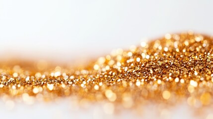 Aufkleber - Close up of shimmering golden glitter on a soft white background with ample empty space for text or design elements