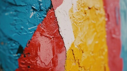 Aufkleber - Vibrant close-up of textured graffiti wall featuring bold colors of red blue yellow and white with ample negative space for text integration