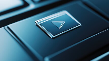 Poster - close-up shot of a computer keyboard with a blue button, suitable for illustrations about technology