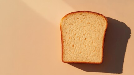 Poster - Whole Wheat Bread Slice with Soft Shadow on Neutral Background, Copy Space for Text