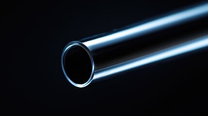Aufkleber - Close-up of metal gun barrel reflecting light with dark background and negative space for text composition in high contrast photography.