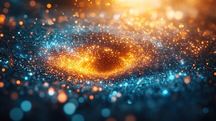 Wall Mural - Abstract swirling galaxy of blue and orange particles.