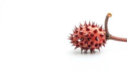 Aufkleber - Close up of a spiky reddish castor bean against a white background emphasizing texture and detail with ample copy space for design elements.