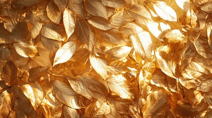 Aufkleber - Golden Autumn Leaves Illuminated by Sunlight in a Seasonal Nature Background with Warm Tones and Space for Text Copy Area
