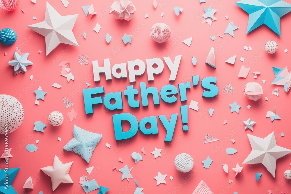 Bright and cheerful decorations in shades of blue and white fill a pink backdrop.