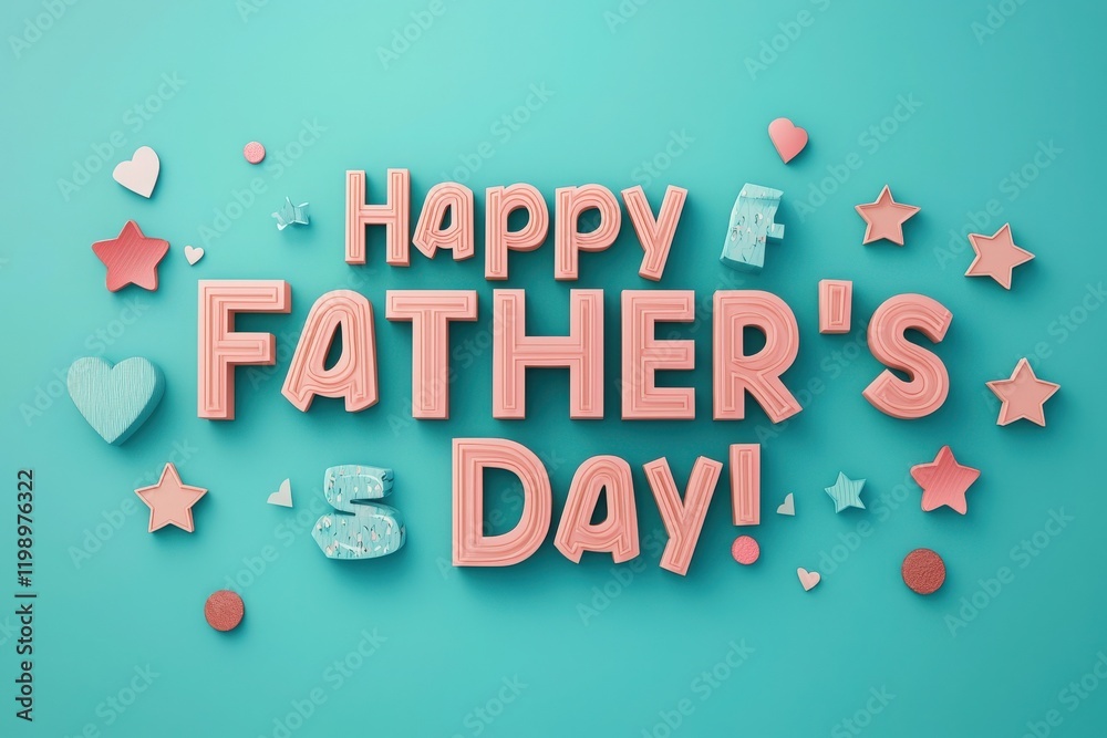 Creative decorations featuring vibrant letters and playful shapes convey warm wishes for Fathers Day. The pastel background enhances the festive atmosphere, perfect for honoring dads everywhere.