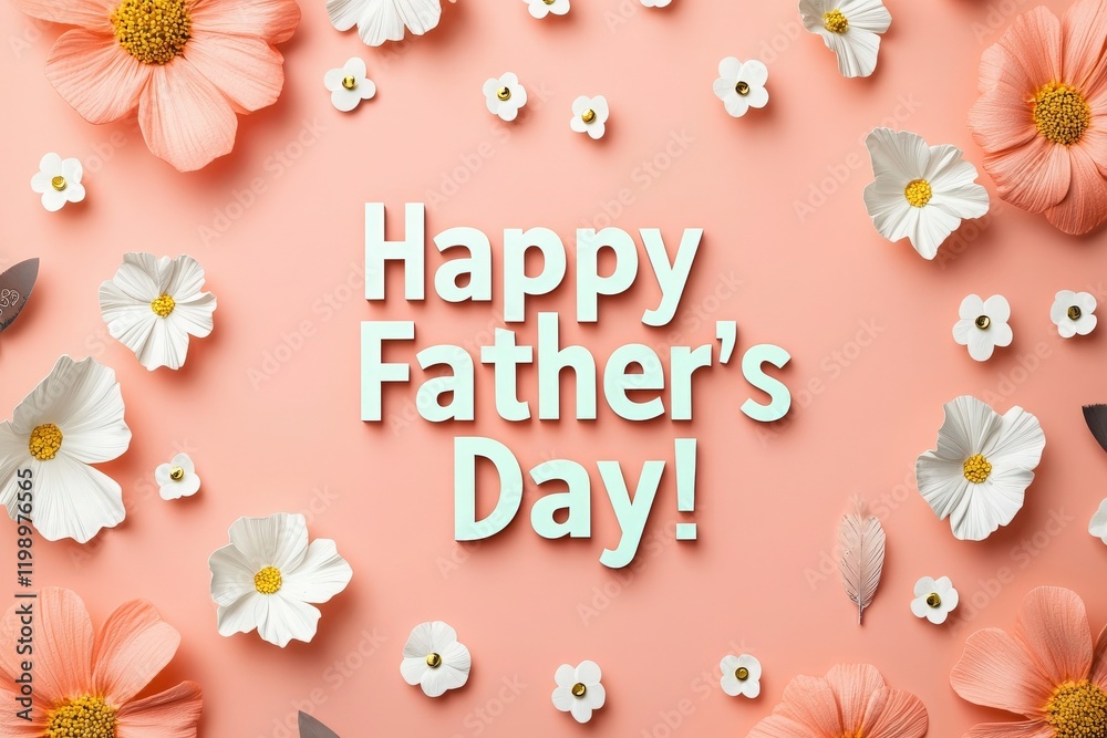 Colorful flowers surround a cheerful message wishing everyone a Happy Fathers Day, bringing a joyful atmosphere to the occasion. The pastel background enhances the festive vibe of the celebration.