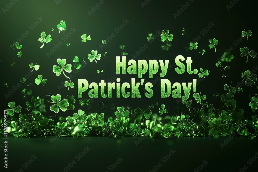 Festive clovers and vibrant green designs create a joyful atmosphere for St. Patricks Day celebrations. The message wishing a happy holiday adds a celebratory touch to the festive scene.