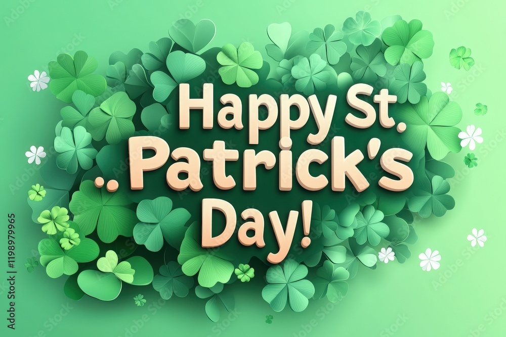 Festively decorated with vibrant green shamrocks, this design conveys warm wishes for St. Patricks Day, inviting joy and celebration.