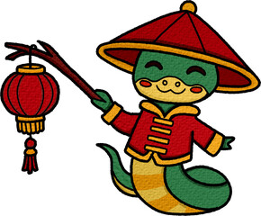 Wall Mural - Chinese new year cute cartoon for 2025 year of the snake, painting with paper texture, PNG file no background 