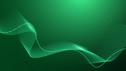 Wall Mural - Abstract shining wave lines on dark green background. Dynamic wave pattern. Futuristic technology concept.