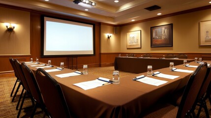 Poster - Professional conference room with a large projection screen, designed for business events and meetings