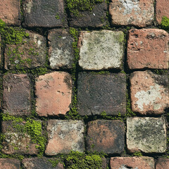 Poster - Aged brick texture with moss and weathered patterns for rustic designs