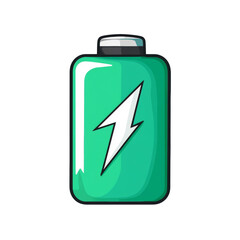 Aufkleber - A cartoon illustration of a green battery icon with a lightning bolt indicating a full charge.