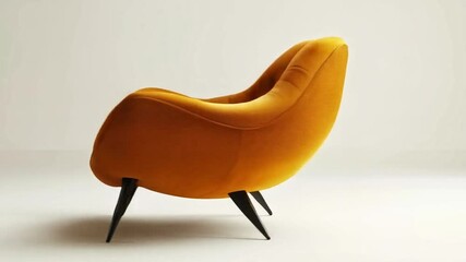 Poster - A vibrant yellow chair with a tufted design and smooth curves sits elegantly against a neutral backdrop. The chair features striking black legs, perfect for contemporary interiors.