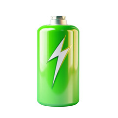 Aufkleber - A glossy green cylindrical battery with a lightning bolt symbol, representing clean energy storage.