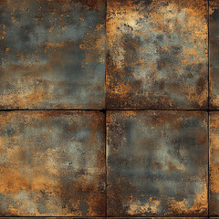 Poster - Vintage rusted metal tile texture with blue and orange weathered pattern