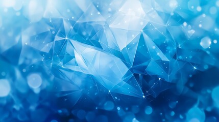 Blue geometric pattern, abstract bokeh effect, shiny crystals, light reflections