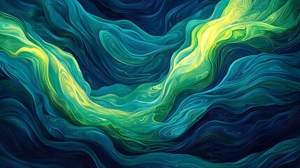 Poster - Abstract glowing lines weaving seamlessly in a flowing pattern, calming blue and green hues