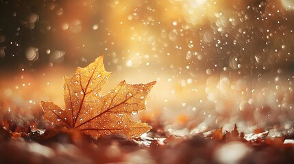 Poster - Close-up of raindrops sliding down a leaf with blurred bokeh in the background, soft earthy tones
