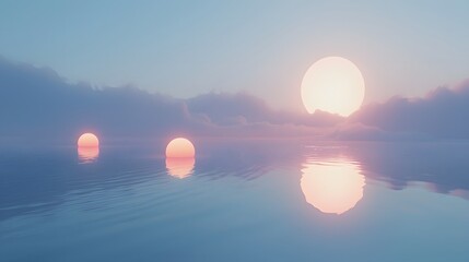 Aufkleber - Abstract glowing orbs floating in a calm blue void, symbolizing mental clarity and balance