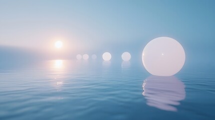 Aufkleber - Abstract glowing orbs floating in a calm blue void, symbolizing mental clarity and balance