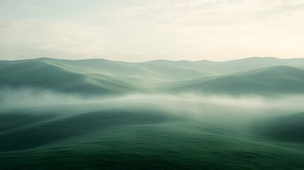 Aufkleber - Soft mist rolling over rolling hills, blending seamlessly with abstract glowing gradients