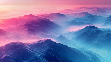 Aufkleber - Soft mist rolling over rolling hills, blending seamlessly with abstract glowing gradients