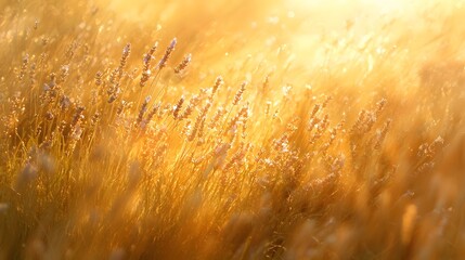 Aufkleber - A field of lavender flowers gently moving in the wind, glowing under a golden sunset, soft light creating a surreal feel