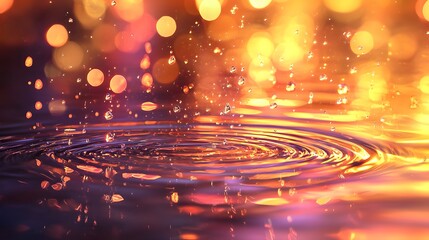 Poster - Abstract raindrops creating ripples on a reflective surface, blending realism with soft glowing effects