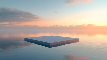 Aufkleber - A floating minimalist platform in the middle of a calm lake, surrounded by soft golden light