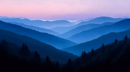 Fototapete - A mountain ridge silhouetted against the first light of dawn, the scene quiet and serene