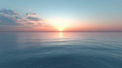 Aufkleber - A smooth, empty beach stretching to the horizon, softly glowing under the light of a setting sun
