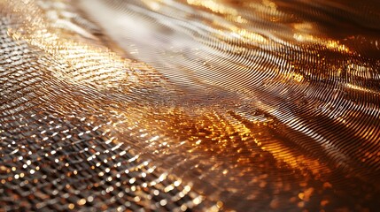 Poster - Close-up of a rippling metallic surface in muted gold and copper tones, reflecting soft light