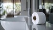 © Ева Поликарпова - A single roll of toilet paper sitting on a countertop, often used in interior designs or as a prop in still life photography