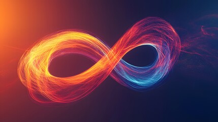 Aufkleber - An abstract infinity loop made of glowing fibers, floating against a gradient background