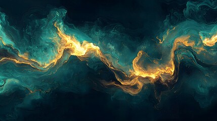 Aufkleber - A glowing wave form in warm gold and teal, flowing across a dark void