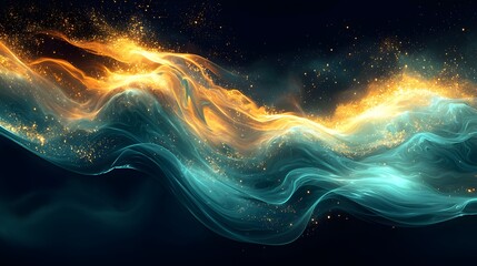 Aufkleber - A glowing wave form in warm gold and teal, flowing across a dark void