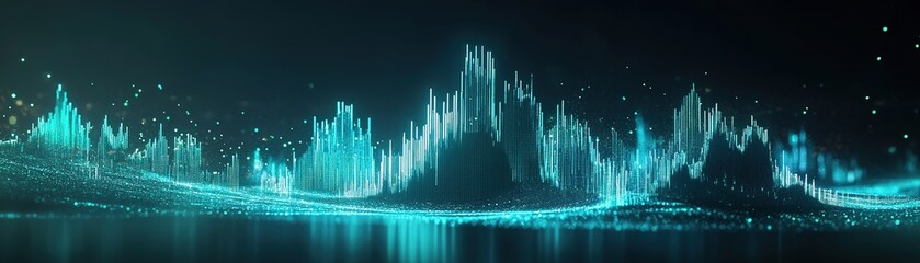Poster - A sleek and modern finance-themed backdrop features glowing graphs and data lines in shades of blue and green against a dark gradient. Ideal for text overlay in presentations