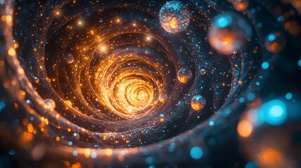 Poster - A gentle spiral of glowing orbs floating upward, creating a rhythmic dance of light