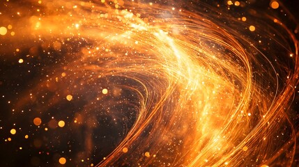 Poster - Soft glowing particles drifting in slow motion, creating trails of light in a dark void