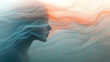 Aufkleber - A person painting softly on a large canvas, their brush strokes blending into calm, flowing gradients