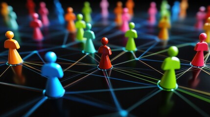Poster - 3d Social networking colorful nodes background, interconnected by lines to form a grid structure, indicating interconnections and relationships in the social community or business